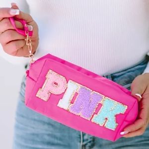 Chenille letter 'Pink' Cosmetic Bag Wrislet